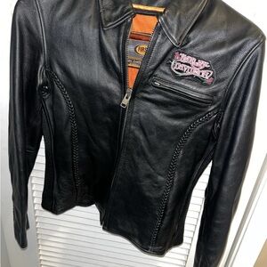 Harley-Davidson Women's Black Leather Jacket with Pink Logo